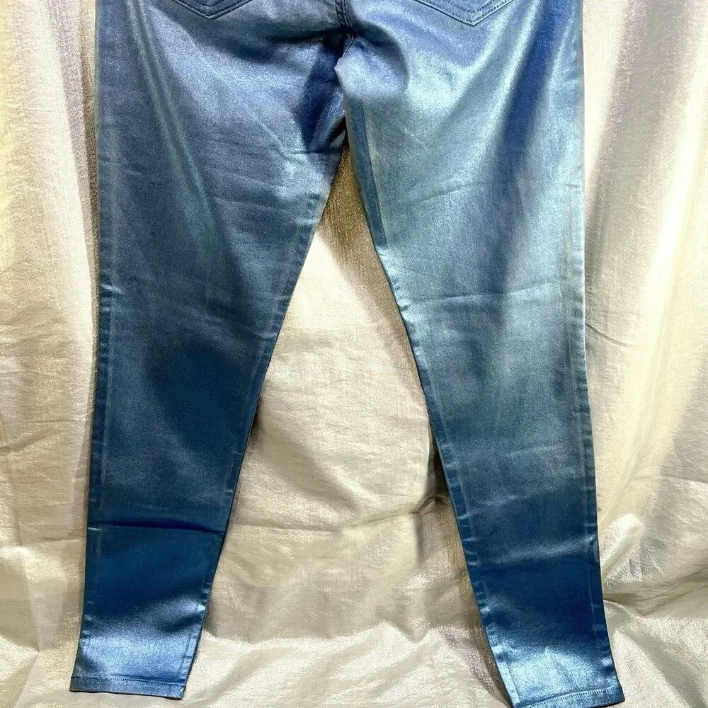 GUESS JEANS Women's Power Skinny Metallic Ice Blue Retail $138 Tags Attached